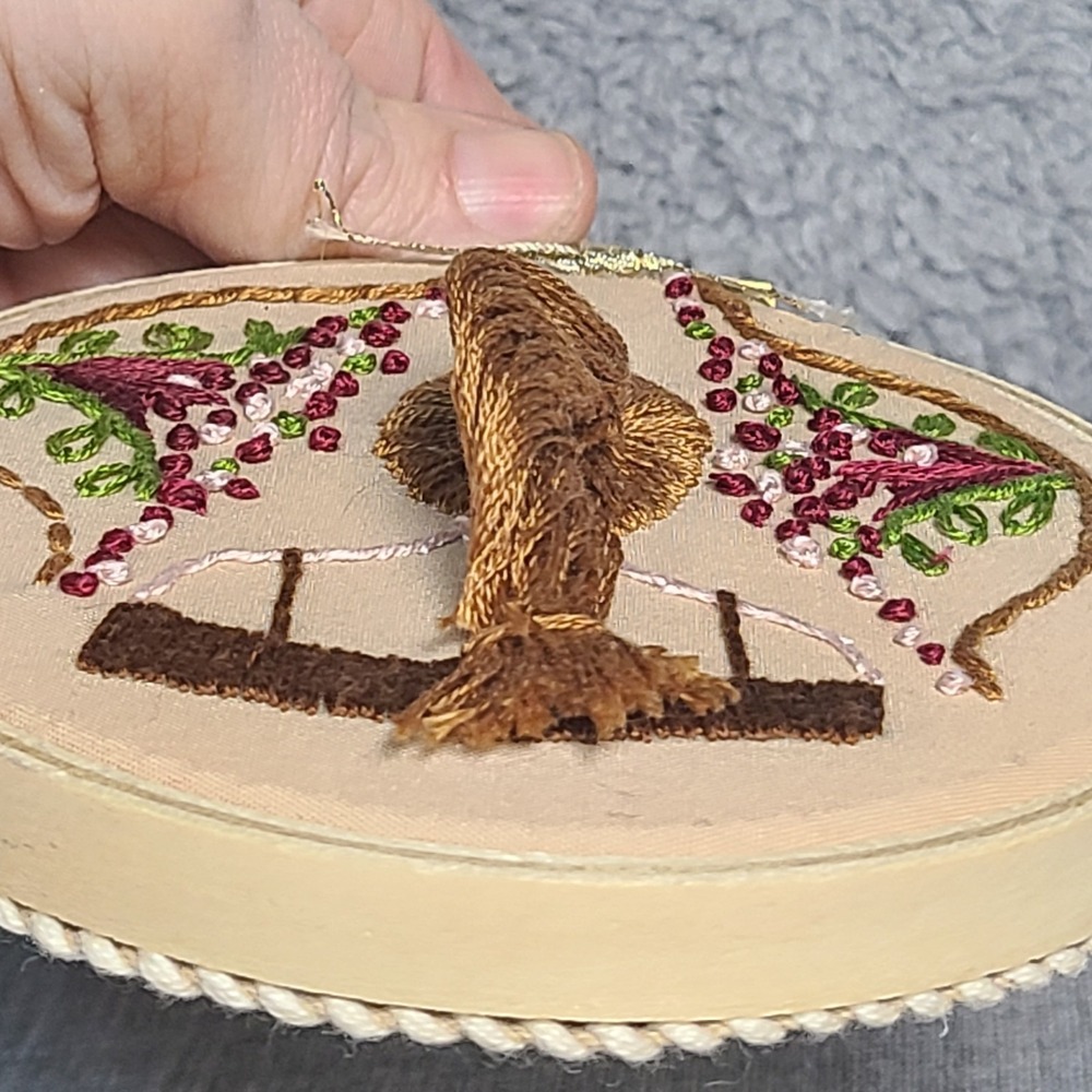 Vintage Embroidery Hoop Wall Art Girl Handmade Floral Needlework Boho Folk - Picture 11 of 13